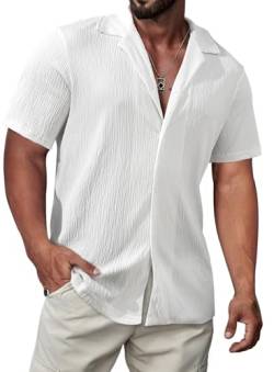 Meilicloth Herren Hemd Kurzarm Freizeithemd Regular fit Casual Sommerhemd Männer Modern Weiß 2XL von Meilicloth