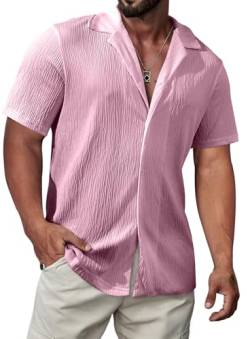 Meilicloth Herren Hemd Kurzarm Hawaii Hemd Männer Freizeit Sommer Kurzarmhemd Strand Shirts Rosa XL von Meilicloth