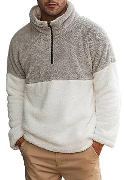 Meilicloth Herren Pullover Teddy Fleece Plüsch Stehkragen Sweater Flauschig Sweater Fuzzy mit Ausschnitt 1/4 Reißverschluss Grau M von Meilicloth