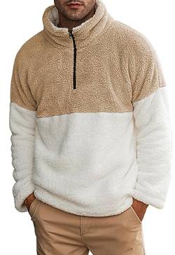 Meilicloth Herren Pullover Teddy Fleece Plüsch Stehkragen Sweater Flauschig Sweater Fuzzy mit Ausschnitt 1/4 Reißverschluss Khaki S von Meilicloth