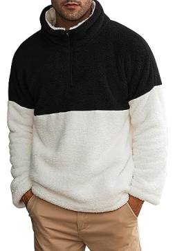 Meilicloth Herren Pullover Teddy Fleece Plüsch Stehkragen Sweater Flauschig Sweater Fuzzy mit Ausschnitt 1/4 Reißverschluss Schwarz M von Meilicloth