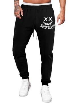 Meilicloth Hose Herren Jogginghose Männer Freizeithose Baumwolle Lang mit Kordelzug-Aufdruck Sweatpants Herren mit Taschen Regular Fit A Schwarz S von Meilicloth