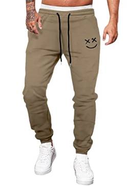 Meilicloth Hose Herren Jogginghose Männer Freizeithose Baumwolle Lang mit Kordelzug-Aufdruck Sweatpants Herren mit Taschen Regular Fit B Khaki S von Meilicloth