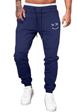 Meilicloth Hose Herren Jogginghose Männer Freizeithose Baumwolle Lang mit Kordelzug-Aufdruck Sweatpants Herren mit Taschen Regular Fit Blau S von Meilicloth