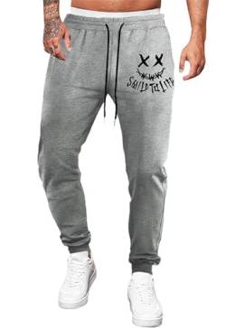 Meilicloth Hose Herren Jogginghose Männer Freizeithose Baumwolle Lang mit Kordelzug-Aufdruck Sweatpants Herren mit Taschen Regular Fit C Grau S von Meilicloth