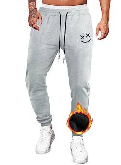 Meilicloth Hose Herren Jogginghose Männer Freizeithose Baumwolle Lang mit Kordelzug-Aufdruck Sweatpants Herren mit Taschen Regular Fit Grau S von Meilicloth