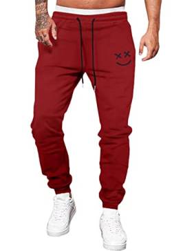 Meilicloth Hose Herren Jogginghose Männer Freizeithose Baumwolle Lang mit Kordelzug-Aufdruck Sweatpants Herren mit Taschen Regular Fit Rot S von Meilicloth