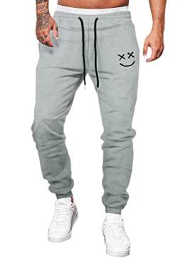 Meilicloth Jogginghose Herren Männer Freizeithose Baumwolle Lang mit Kordelzug-Aufdruck Sweatpants Herren mit Taschen Regular Fit A Grau L von Meilicloth