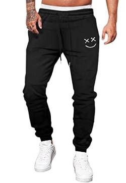 Meilicloth Jogginghose Herren Männer Freizeithose Baumwolle Lang mit Kordelzug-Aufdruck Sweatpants Herren mit Taschen Regular Fit A Schwarz M von Meilicloth