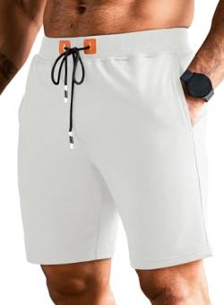 Meilicloth Kurze Chino Hose Herren Cargo Shorts Männer Loungewear Jogginghose mit Elastischer Bund Kurz Hose Weiß XL von Meilicloth