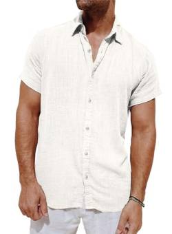 Meilicloth Leinenhemd Herren Hemd Kurzarm Leichtes Sommerhemd Freizeithemden Männer Regular Fit Button Down Shirt Weiß Medium von Meilicloth