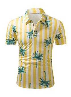 Meilicloth Poloshirt Herren Hawaii Hemd Männer Kurzarm Gestreiftes Golf Polohemd Freizeithemd Regular Fit Gelb M von Meilicloth