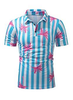 Meilicloth Poloshirt Herren Hawaii Hemd Männer Kurzarm Gestreiftes Golf Polohemd Freizeithemd Regular Fit Himmelblau S von Meilicloth