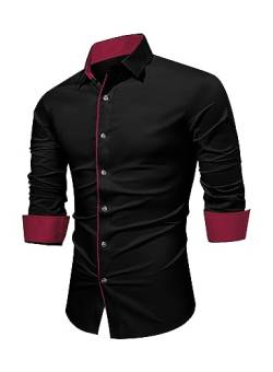 Meilicloth Schwarz Hemd Herren Langarm Businesshemd Freizeithemd Frackhemden Baumwolle Stretch Herrenhemden Formal Klassisch Button Down Hemden Kragen Regular Fit Business Work Party A Schwarz L von Meilicloth