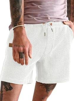 Meilicloth Shorts Herren Sport Kurze Hosen Herren Kurze Sporthose Casual Sommershorts Kurz Jogginghose Freizeithose Herren Leicht Sportshorts Sommer Herrenshorts Sweat Shorts Weiß 32 von Meilicloth