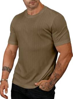 Meilicloth T Shirts Männer Sommer Muskel Tee Shirt Herren Geripptes Gymnastik Training Slim Fit Kurzarm Top Braun L von Meilicloth