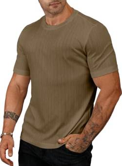Meilicloth T Shirts Männer Sommer Muskel Tee Shirt Herren Geripptes Gymnastik Training Slim Fit Kurzarm Top Braun XL von Meilicloth