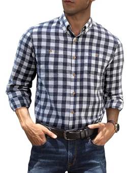 Meilicloth Trachtenhemd Herren Flanellhemd Kariertes Hemd Langarm Freizeithemd Oktoberfest Hemd Baumwolle Holzfällerhemd Herren Shirt Button Down Arbeitshemd Regular Fit Blau XL von Meilicloth