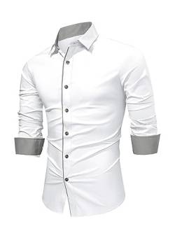 Meilicloth Weißes Hemd Herren Langarm Freizeithemd Businesshemd Trachtenhemd Männer Casual Shirt Formal Klassisches Hemd Holzfällerhemd Business Hemden Hochzeit Party Regular Fit A Weiß XXL von Meilicloth