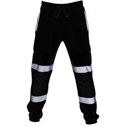 Herren Hosen mit Reflexstreifen Arbeitshose Teenager Jogginghose Sporthose Fitness Slim Fit Hose Freizeithose Joggers Streetwear Hip Hop Sweatpants Trainingshose Competition Jogging Training Schwarz von Meilily