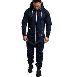 Meilily Herren Jumpsuit Herbst Winter Kuscheliger Jumpsuit Sweat Jogger Jogging Anzug Trainingsanzug Overall Ganzkörperanzug Hoodie Kapuzenpullover Siamesisch Hose Freizeithose Sporthose von Meilily