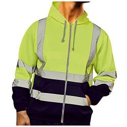 Meilily Herren Kapuzen-Sweatshirt Langärmelig für Herren Arbeit Reflektierend Fahrradjacke Sicherheits-Jacke Arbeitskleidung Reflektierendes Band Kapuzenpullover von Meilily