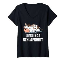 Damen Lieblings Schlafshirt Kuh Schlafanzug Oberteil T-Shirt mit V-Ausschnitt von Mein Lieblings Schlafshirt Schlafanzug Oberteil