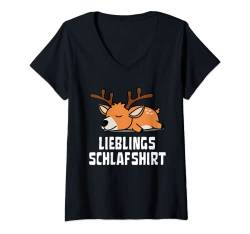 Damen Lieblings Schlafshirt Rentier Schlafanzug Oberteil T-Shirt mit V-Ausschnitt von Mein Lieblings Schlafshirt Schlafanzug Oberteil