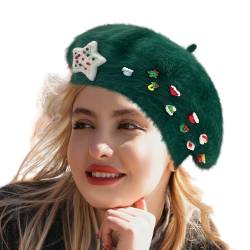Baskenmützen für Damen,Damen-Baskenmütze - Haarspangenmütze, warme Mütze,Niedliche Weihnachtsmütze, Weihnachtsmütze, französische Baskenmütze als Geschenk für Frauen und Mädchen Meindin von Meindin