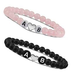 Pärchen Armband | Partnerarmband | Armband mit Buchstaben aus Perlen & Herz in Silber | Ideal als Armband für Paare oder als Freundschaftsarmband I Couple Armband (2 Armbänder) von Meinearmbänder