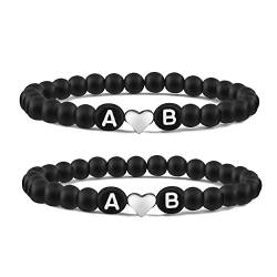 Partnerarmbänder | 2 STÜCK | Armband mit HERZ für Pärchen| 6mm Naturstein Perlen | Geschenk für Frauen | Freundschaftsarmbänder | Freundschaft Geschenke | UNISEX | von Meinearmbänder