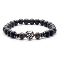 Perlenarmband Herren | Löwenkopf Armband | 8mm Onyx Perlen | Elastisches Armband | Geschenk für Männer von Meinearmbänder