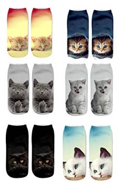 Meiping Frauen Mädchen Nette Katze 6 STÜCK Drucken Socken Sport Strumpf Schuhe Söckchen von Meiping