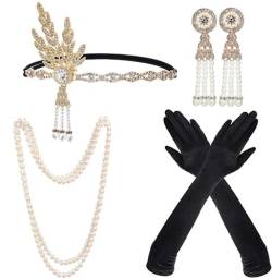 Meiruier 1920 Zubehör-Set, 1920er Jahre Mode Stirnband Halter Lange Handschuhe Perlenkette Great Gatsby Accessoires für Frauen, Charleston Fancy Set (Style 1) von Meiruier