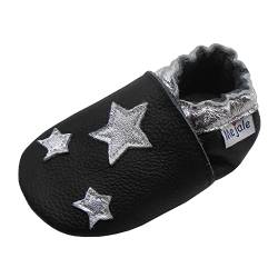 Mejale Babyschuhe Weiche Gummisohle Leder Lauflernschuhe Krabbelschuhe Kleinkind Kinderschuhe Hausschuhe(Schwarzer Stern, 18-24 Monate,XL) von Mejale