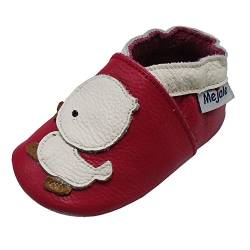 Mejale Hausschuhe aus weichem Leder, weiche Leder-Schuhe für die ersten nicht Cartoon Ente, Rot - rot/rosa - Größe: 12-18 mois von Mejale