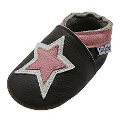 Mejale Hausschuhe für Kinder, Baby, aus weichem Leder, für erste Schuhe, Cartoon, Sterne, - Dunkelgrau, Stern Fuchsia - Größe: 12-18 mois von Mejale