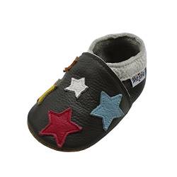 Mejale Hausschuhe für Kinder und Babys, aus weichem Leder, für erste Schritte, Cartoon-Sterne, dunkelgrau, 2-3 ans von Mejale