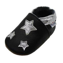 Mejale Unisex Baby Shoes erste Laufschuhe, Black Silver Stars, 18-24 mois von Mejale