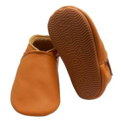 Mejale Weiche Leder Krabbelschuhe Babyschuhe Kleinkind Jungen Mädchen Lauflernschuhe Rutschfesten Gummisohlen(Orange,18-24 Monat,XL) von Mejale