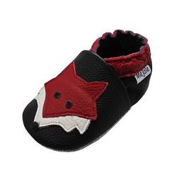 Mejale Weiche Sohle Leder Babyschuhe Lauflernschuhe Krabbelschuhe Kleinkind Kinderschuhe Hausschuhe Karikatur Fuchs(0-6 Monate, schwarz,S) von Mejale