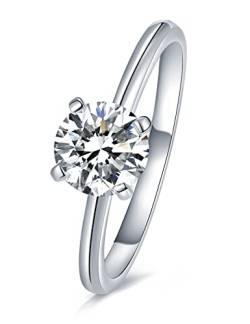 Mejewri Verlobungsring Damen, Moissanite Ring Solitär Ring Damen Silber 925 Ring Mit Stein Ringe Frauen Diamond Ring Engagement Ring D Color VVS1 Moissanite 18 Karat Weiß Gold 1ct 56 von Mejewri