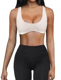 Meladyan Damen-Sport-BH, U-Ausschnitt, kurvig, kabellose Unterstützung, Bralette, bauchfrei, rückenfrei, ärmellos, Yoga, Workout, Beige, Medium von Meladyan