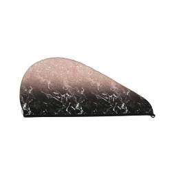 Marmorfarbene, saugfähige Haartrocknerkappe aus Korallensamt in Roségold, weicher Duschhauben-Turban, schnell trocknende Haarkappe mit Knöpfen von Melbrakin