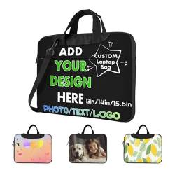 Melbrakin Individuelle Laptop-Umhängetasche mit Ihrem Foto/Text/Logo, personalisierte Business-Aktentasche, Schutzhülle, Messenger-Tasche mit Tragegriff, Handtasche für Damen und Herren von Melbrakin