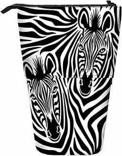 Teleskop-Bleistift-Briefpapieretui mit Zebra-Paar, Stifte-Aufbewahrungsbox mit Reißverschluss für Damen, Herren, Jungen, Mädchen, afrikanisches Tier, schwarz, weiß, gestreift, Streifen, Linien, Wildt von Melbrakin