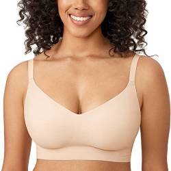 Meliwoo Damen Nahtloser BH ohne Bügel Invisible Gepolstert Entlastungs Bralette Beige 80A von Meliwoo