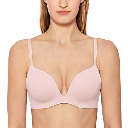 Meliwoo Damen Push up T-Shirt BH - Ohne bügel, Abnehmbare Trägern mit Nahtlosen Cups Nacktes Rosa 80A von Meliwoo