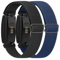 2er-Pack elastische Bänder für Fitbit Inspire 2, verstellbares, weiches Stretch-Nylon, Sport-Ersatzarmband für Inspire 2 / Inspire / Inspire HR Fitness-Tracker Damen Herren (schwarz + marineblau) von Meliya