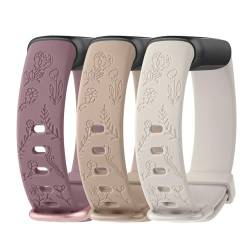 3 Stück Armbänder kompatibel mit Fitbit Luxe Armbänder für Frauen, Blumenmuster, Silikon, Sport-Armband, Ersatzband für Fitbit Luxe/Luxe, Special Edition Fitness-Tracker (groß, Rauchviolett + Mik Tea von Meliya